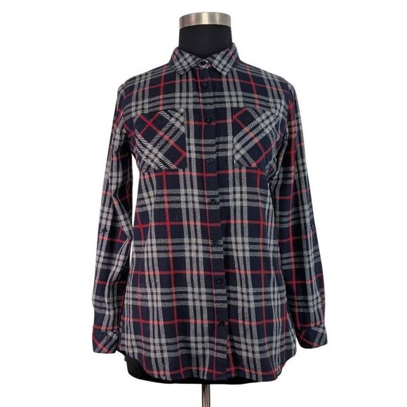 Maison Coupe L Red Navy Blue Flannel Shirt Gorpcore Split Back Grunge Pockets - Picture 4 of 7